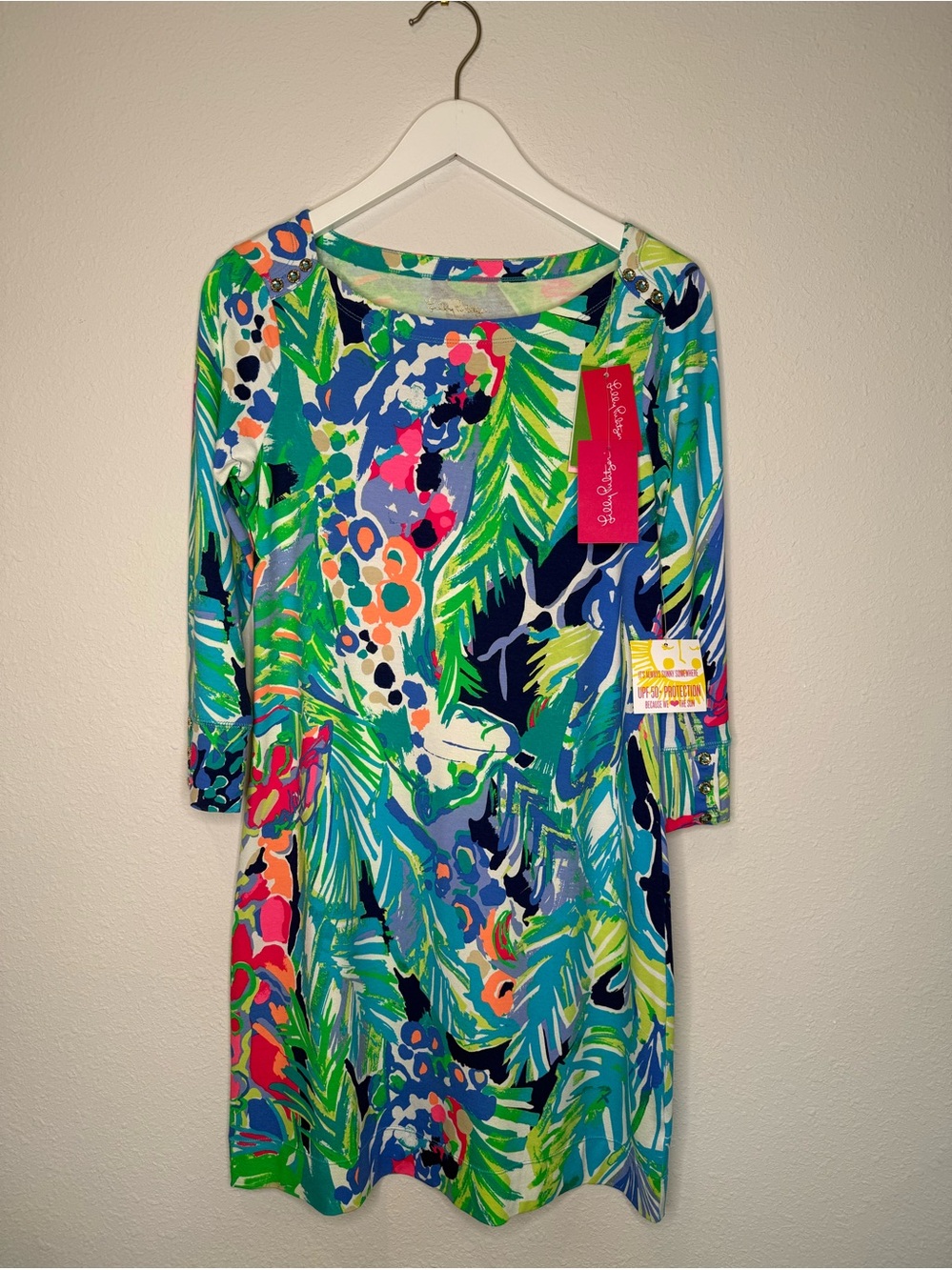 Lilly Pulitzer tropical green, blue and pink shift dress. Brand new with tags!